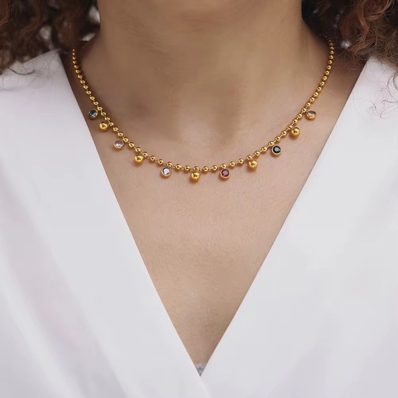 18K Gold Plated Colorful Beaded Necklace - Picture 9 of 10